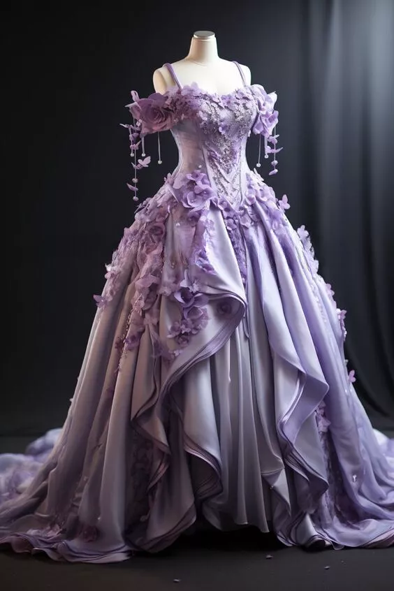 Prinzessin Ballkleid Lila 3D Blumen Plissee Abendkleid Sweet 16 Ballkleid Y7606