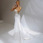 Shinning Sheath Pearl Wedding Dresses Spaghetti Strap Satiin Beads V-Neck For Women Robe De Mariée Formal Brides Gown-payinti
