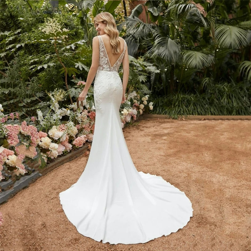 Sexy Lace Appliqued Wedding Dresses Princess Satin Mermaid Bridal Gowns For Bride Robe De Mariée Sweep Train Custom Made-payinti