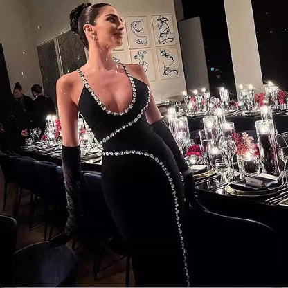 Elegant Long Sequin Mesh Halter Prom Dress