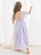 A-Linien-Spitze Knöchellanges Elfenbein Boho Blumenmädchenkleid 