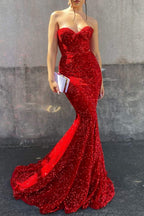 Elegantes langes Meerjungfrauen-Ballkleid mit Pailletten und Herzausschnitt und Rüschen