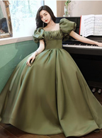 Vestido de noche verde con mangas largas tipo burbuja, estilo princesa, Y4315