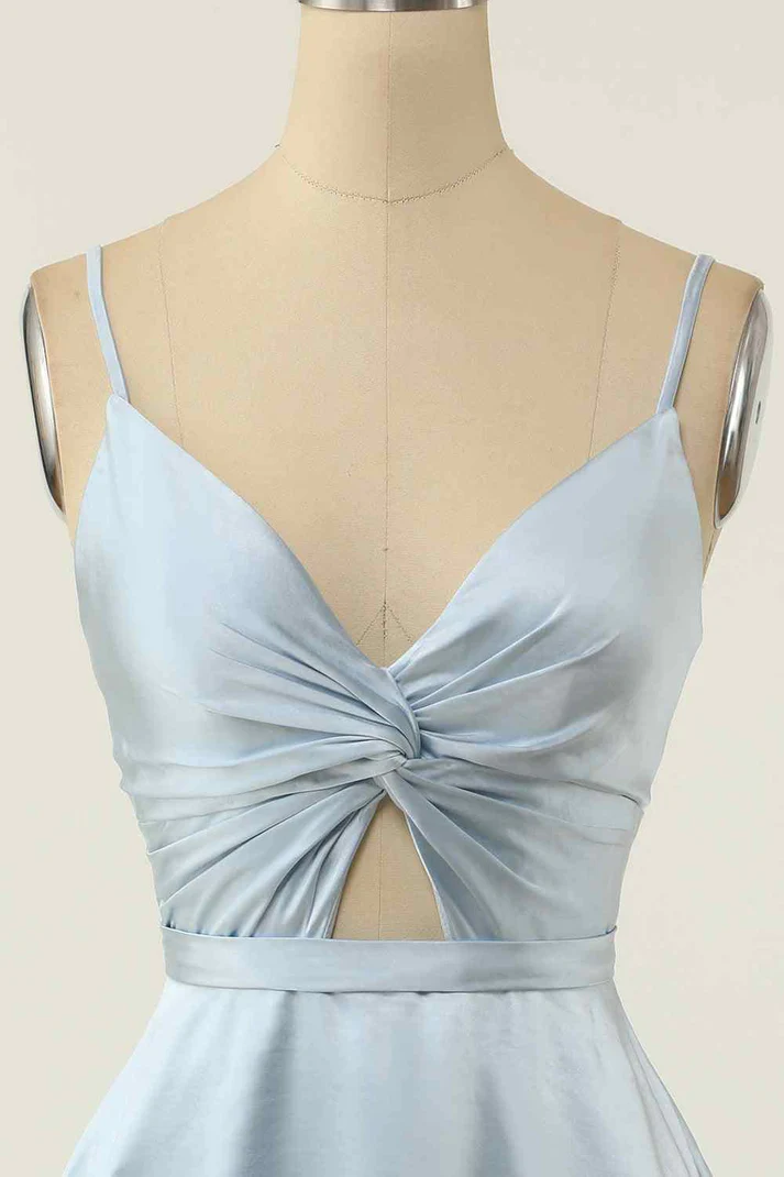 Vestido mini de fiesta plisado con escote en V y corte en A, con nudo torcido y abertura Y1866