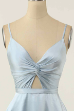 Vestido mini de fiesta plisado con escote en V y corte en A, con nudo torcido y abertura Y1866