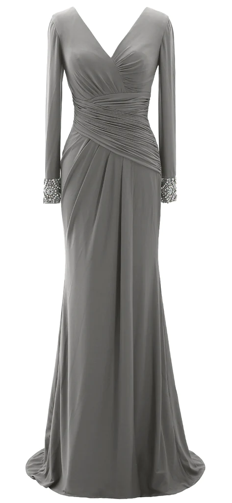 Langes Abendkleid für die Brautmutter für Damen, langärmelig, mit V-Ausschnitt, Y785