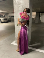 Vestido de noche para mujer, sin mangas, con tirantes finos y abertura Y4275