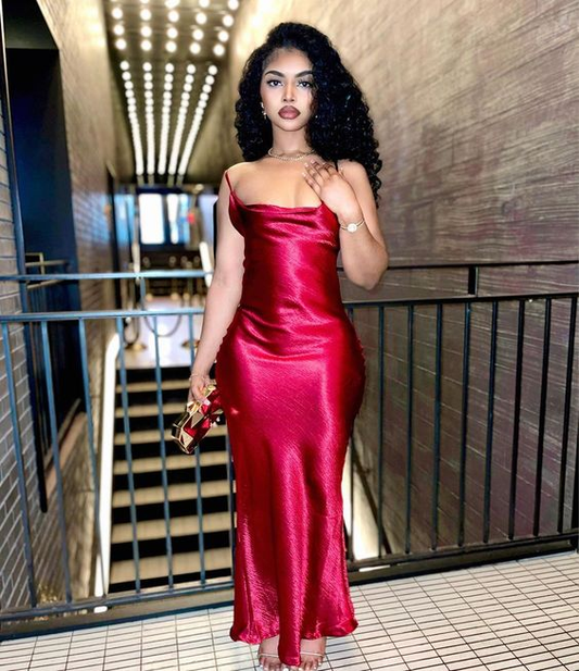 Sexy Rotes Satin Meerjungfrau Spaghettiträger Langes Abendkleid Y6256
