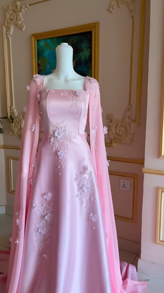 Luxuriöses langes Abendkleid aus rosa Satin in A-Linie mit hübschen Applikationen, Ballkleid Y7591