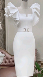 Elegante vestido de fiesta blanco de corte midi y corte entallado, vestido de noche corto blanco Y5535