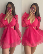 A-Linien-Kleid mit tiefem Ausschnitt und ausgeschnittener Taille, sexy Homecoming-Kleid Y2135