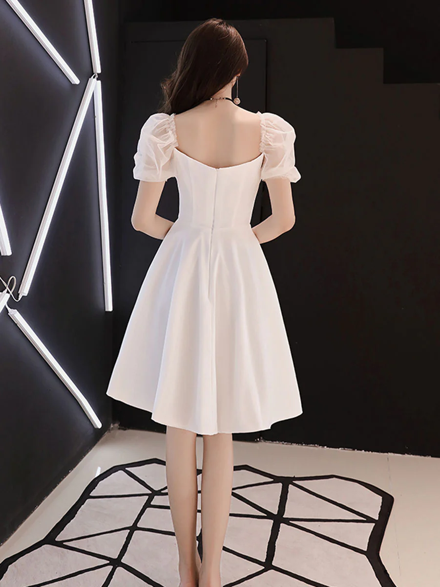 White Satin Short Prom Dress White Homecoming Dress Y2423