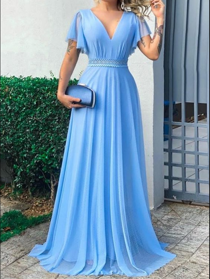Vestido de fiesta azul encantador de corte A, vestido de noche azul Y5775