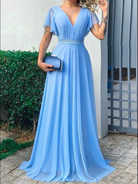 Vestido de fiesta azul encantador de corte A, vestido de noche azul Y5775