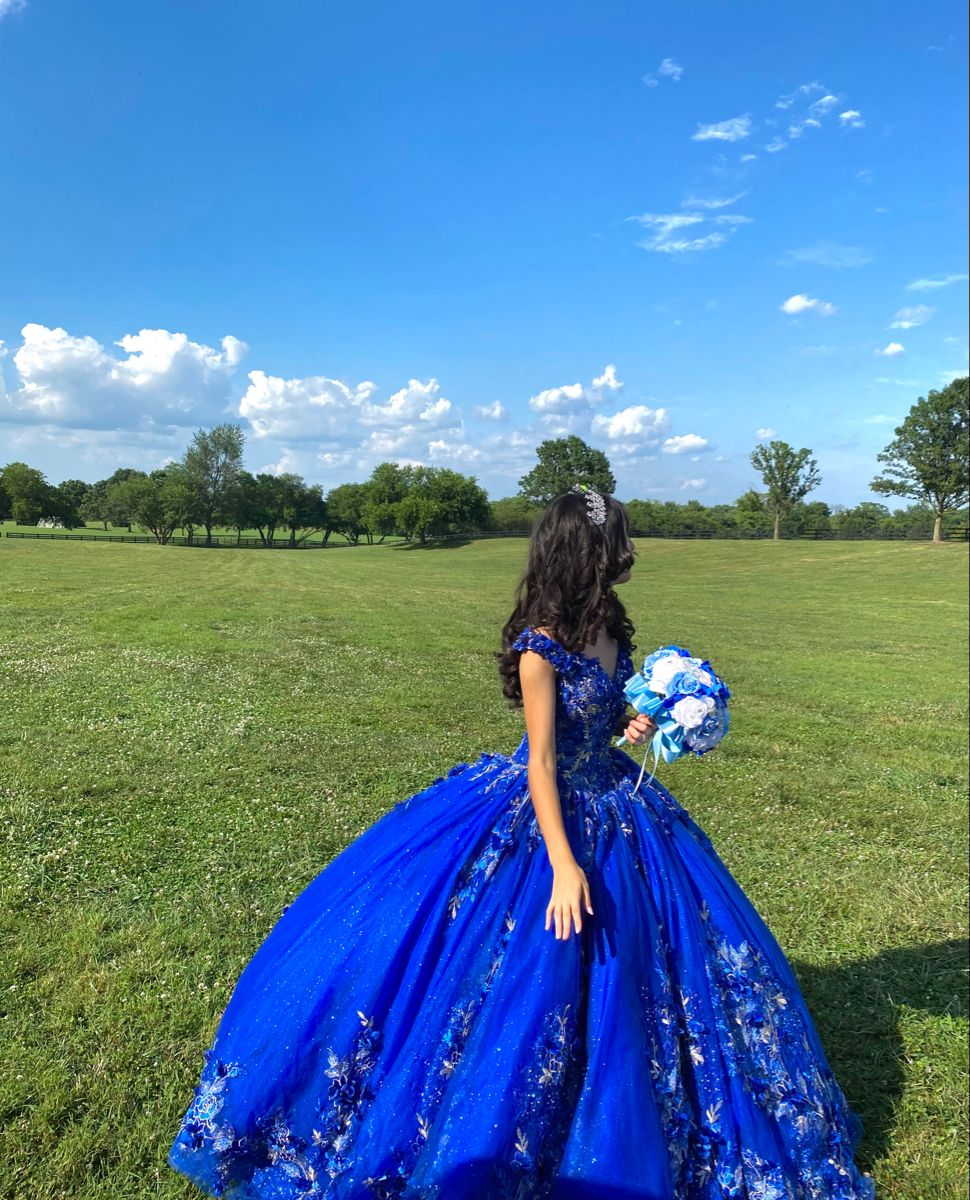 Vestido de quinceañera azul rey con flores 3D y escote corazón para fiesta de graduación de 15 y 16 años Y2821