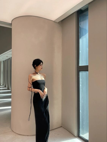 Vestido de fiesta negro sencillo y sexy, vestido de noche Y1343