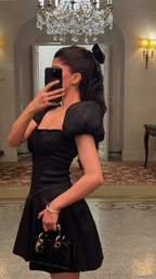 Vestido vintage negro con mangas abullonadas para fiesta de bienvenida y cumpleaños, Y5811