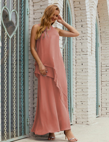 Chiffon Langes Plus Size Kleider für die Brautmutter Formales Brautjungfern-Abschlussballkleid SY28019 