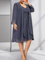 Vestido de gasa para madre de la novia con escote corazón, largo hasta la rodilla, con apliques de cuentas, encaje y lentejuelas plisado.