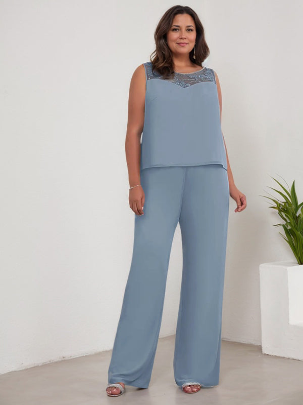 Trajes de gasa con mangas largas y escote redondo para madre de la novia con chaqueta