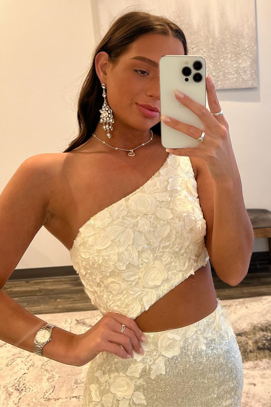 Gracelyn | Vestido de fiesta de lentejuelas con un solo hombro y apliques 3D
