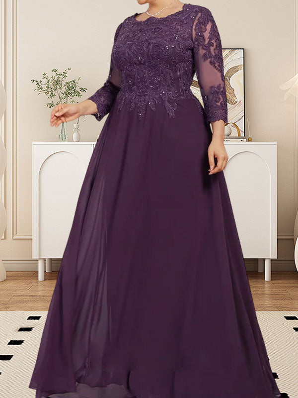 Vestido de gasa con encaje y lentejuelas para madre de la novia, corte A, largo hasta el suelo