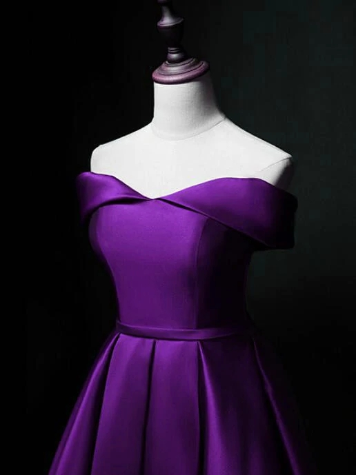 Lila Herzausschnitt Satin Off Shoulder Homecoming Kleider Y855