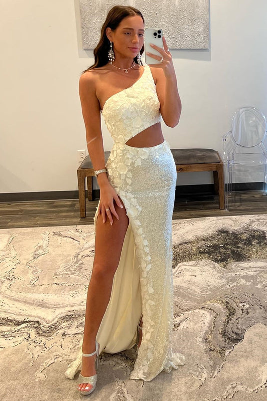 Gracelyn | Vestido de fiesta de lentejuelas con un solo hombro y apliques 3D