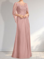 Vestido de gasa con encaje, ilusión, corte A, largo hasta el suelo, para madre de la novia con lentejuelas plisadas