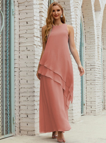 Chiffon Langes Plus Size Kleider für die Brautmutter Formales Brautjungfern-Abschlussballkleid SY28019 
