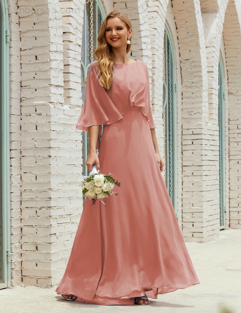 Vestido de dama de honor Sunnderly para mujer, de gasa, manga larga y cuello en V, vestido formal para boda o fiesta SY28018 