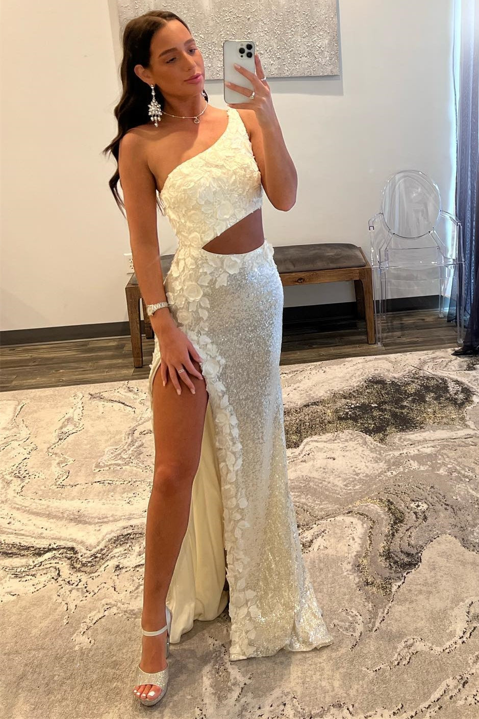 Gracelyn | Vestido de fiesta de lentejuelas con un solo hombro y apliques 3D