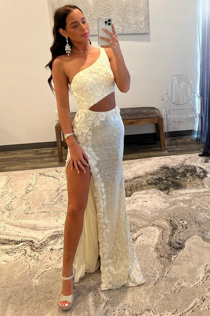 Gracelyn | Vestido de fiesta de lentejuelas con un solo hombro y apliques 3D