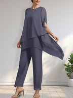 Vestido de gasa para madre de la novia, con escote redondo y largo hasta los tobillos, de mono/pantalón separado