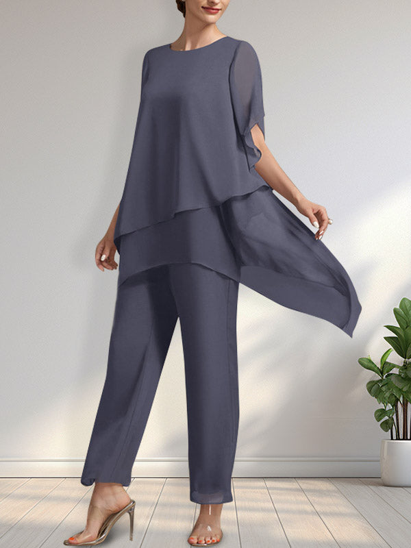 Vestido de gasa para madre de la novia, con escote redondo y largo hasta los tobillos, de mono/pantalón separado