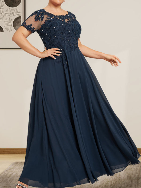 Vestido de gasa con encaje y lentejuelas para madre de la novia, largo hasta el suelo, con escote en A y ilusión