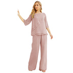 Vestido de gasa para madre de la novia Sunnderly, talla grande, trajes de pantalón con capas con volantes 