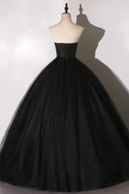 Vestido largo de encaje negro con corte A y corte formal Y1295