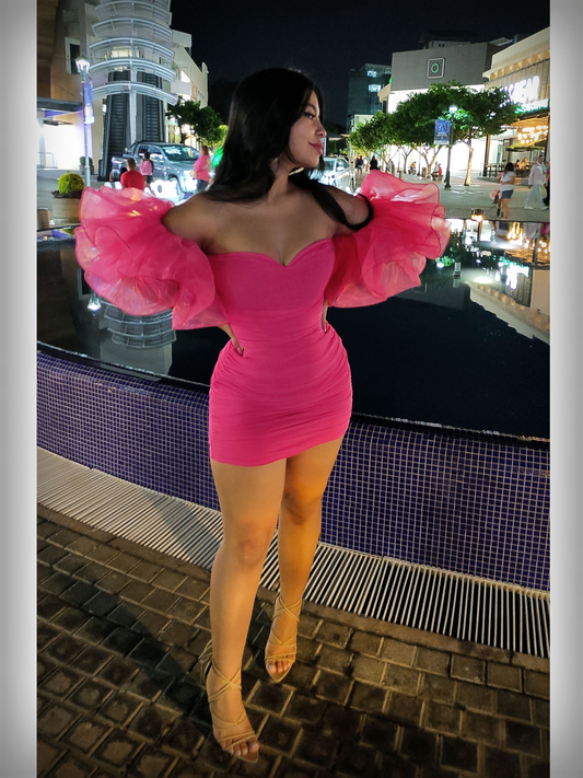 Frühling/Sommer Geburtstagskleid, figurbetont, rosa, schulterfrei, sexy Kleid, trendiges kurzes Homecoming-Kleid Y5419