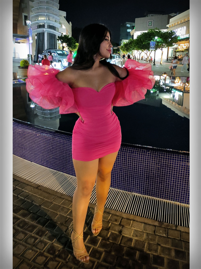 Frühling/Sommer Geburtstagskleid, figurbetont, rosa, schulterfrei, sexy Kleid, trendiges kurzes Homecoming-Kleid Y5419