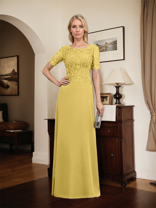 Vestido de gasa con encaje y lentejuelas para madre de la novia, corte A, largo hasta el suelo