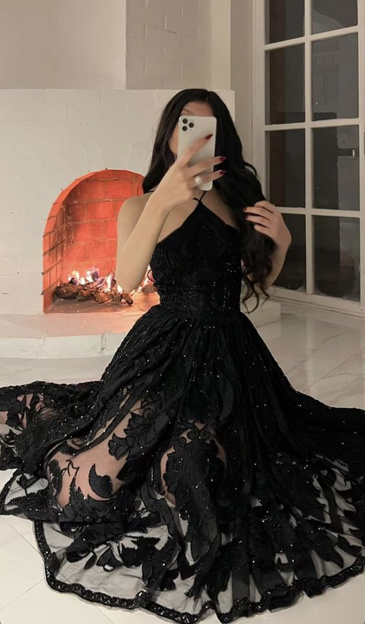 Charming Black Evening Dress Black Birthday Party Dress Y6393