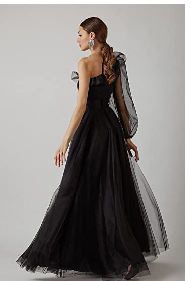 Vestido de fiesta de tul burdeos con un solo hombro S17925