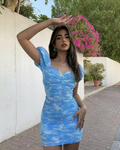 Vestido ajustado azul tie-dye, elegante vestido de fiesta Y2687