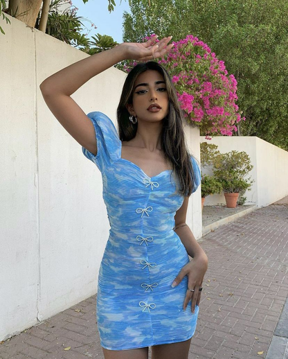 Blaues Tie-Dye-Bodycon-Kleid Schickes Homecoming-Kleid Y2687