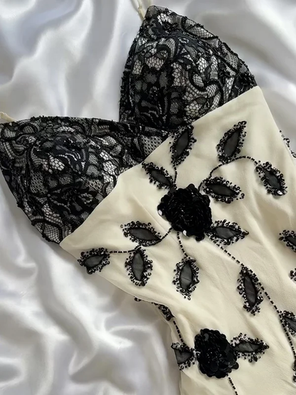 Hübsches Elfenbein Chiffon Spitze Perlen Ballkleid Meerjungfrau Langes Abendkleid Y8305