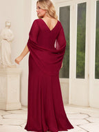 Vestido de madre de la novia de gasa con escote barco, corte trompeta/sirena, largo hasta el suelo, con pliegues
