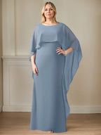 Vestido de gasa para madre de la novia, largo hasta el suelo, con escote redondo y volantes en cascada