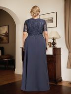 Vestido de gasa con encaje y lentejuelas para madre de la novia, corte A, largo hasta el suelo