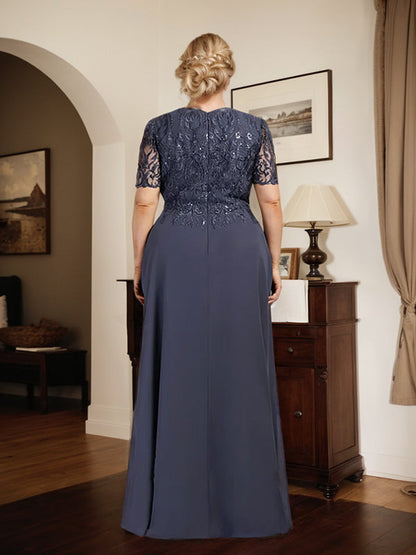 Vestido de gasa con encaje y lentejuelas para madre de la novia, corte A, largo hasta el suelo